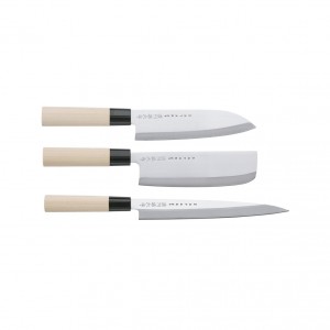 Satake Houcho med nakiri, sashimi & santoku i balsabox (SHG104W)