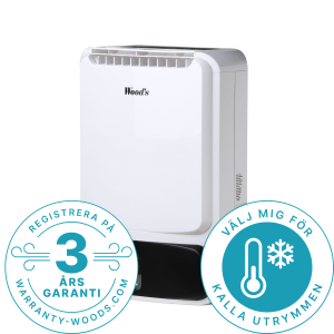 Woods Sorptionsavfuktare för kalla utrymmen. Max. 60m². Rek 2-40m². Tankvolym 2L. Timer. Vit. (WDD80) 2 års garanti (3 år vid registrering) Fri frakt, omgående leverans.