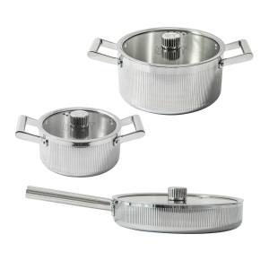 Vargen & Thor GLIMA-Set Kokkärl, 3 delar + 3 lock (Polerat Stål). 5 Lager. - GLIMA-serien. Fri frakt. - 2 års garanti