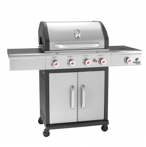 Landmann gasolgrill. 4 huvudbrännare. 1 sidobrännare. Gjutjärnsgaller. Grillyta: 65x44 cm. Vred i LED.  Rostfri. (Triton 4.1 MaxX - Stainless Steel) Facelift. - Fri hemleverans