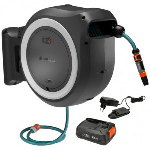 Gardena Batteridriven väggslangbox PowerRoll XXL (40 m) Vit, inkl. 2,5Ah batteri och standardladdare (18647-20) Fri frakt. - 5 års garanti (ej på batteri & laddare)