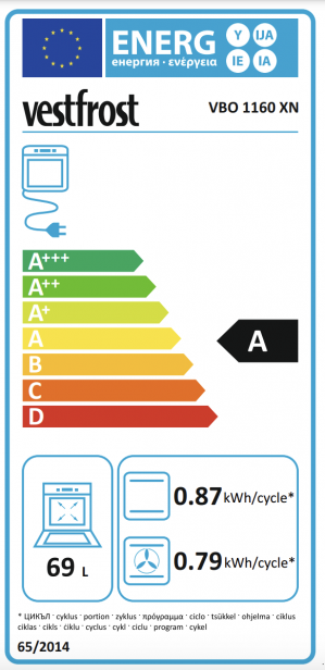 Energidekal Vestfrost inbyggnadsugn. 560 x 555 x 590 mm. Multifunktion. Rostfri. (VBO 1160 XN (20005) - Fri frakt. - 4 års garanti