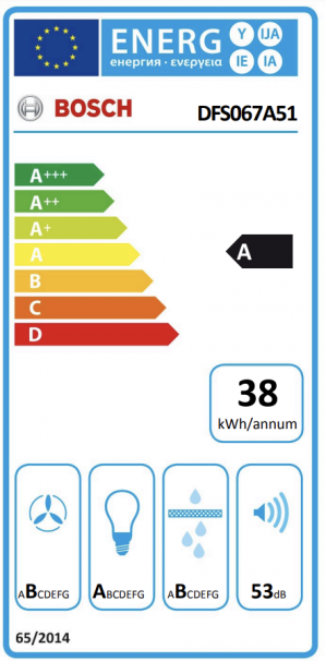 Energidekal Bosch Serie 4, Utdragbar köksfläkt, 60 cm, Silver metallic (DFS067A51) - 2 års garanti