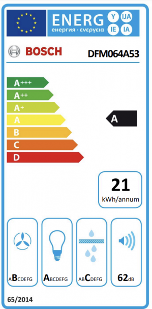 Energidekal Bosch Serie 4, Utdragbar köksfläkt, 60 cm, Silver metallic (DFM064A53) - 2 års garanti