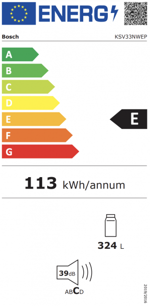 Energidekal Bosch Serie 2, Kylskåp, 176 x 60 cm, Vit (KSV33NWEP) - 2 års garanti