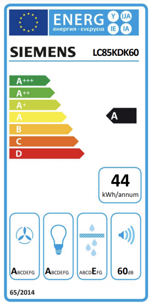 Energidekal Siemens iQ100 Vägghängd köksfläkt 80 cm Klarglas med svart tryck (LC85KDK60) -  2 års garanti