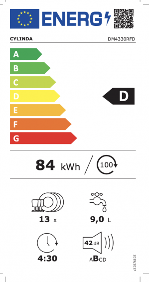 Energidekal Cylinda Underbyggd diskmaskin. 60 cm. 42dB. Höj och sänkbar överkorg. Rostfri. (DM4330RFD - 9200746) - 2 års garanti