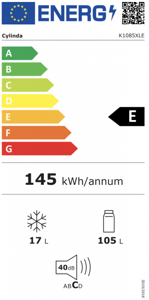 Energidekal Cylinda Fristående kylskåp med frysfack. 83,8 x 59,5. Högerhängd (omhängbar) Vit. (K1085XLE - 10839274) - 2 års garant. Fri hemleverans