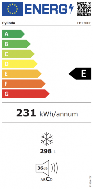 Energidekal Cylinda Frysbox. 298L. Temperaturreglererare. 2 lådor. LED-belysning. Energiklass E. (FB1300E - 1004257) Fri hemleverans. - 2 års garanti