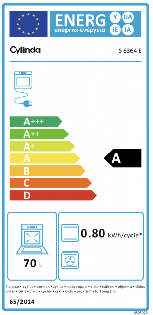 Energidekal Cylinda Spis. 60cm. Häll med 4 kokplattor. 400V. Ångrengöring. 70L. (S6364E - 1003172) Fri hemleverans. - 2 års garanti