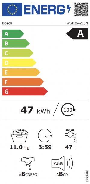 Energidekal Bosch Serie 6. Frontmatad tvättmaskin. 11kg. 1400v/min. HomeConnect. Energiklass A. Vit. (WGK264ZLSN) Fri hemleverans. - 2 års garanti